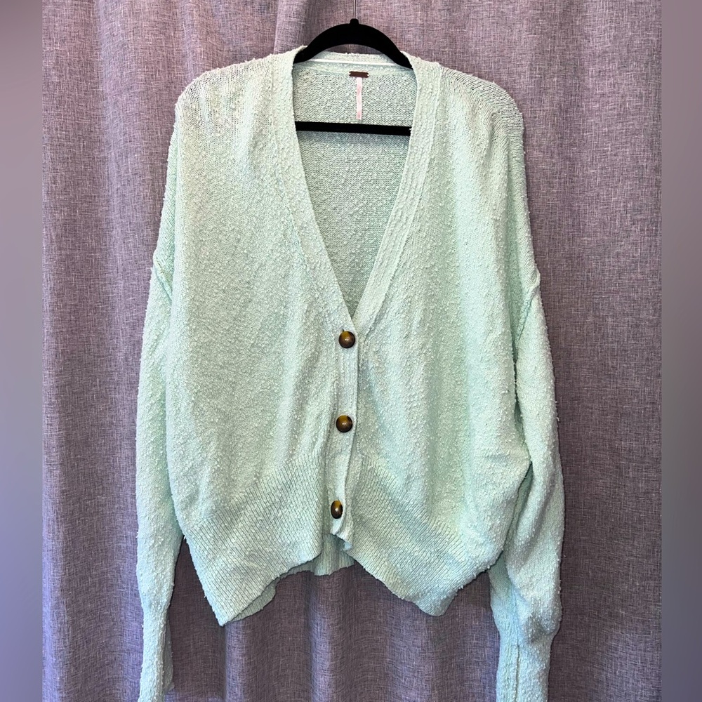 Women's Free People Mint Green Button Front Cardigan Sweater Size Large NWOT